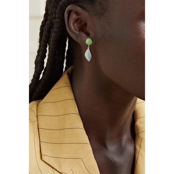 KATE SPADE • Silver Floral Facet Green Stone Drop Earrings - Picture 2 of 3